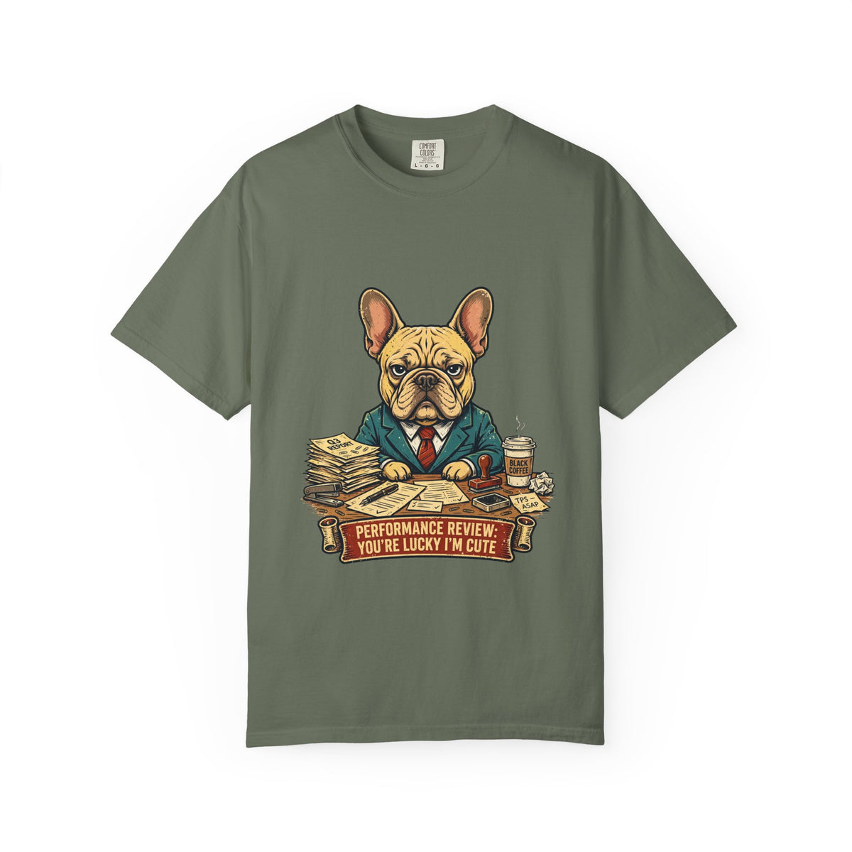 French Bulldog Performance Review Tee | Funny Office Dog Graphic Shirt