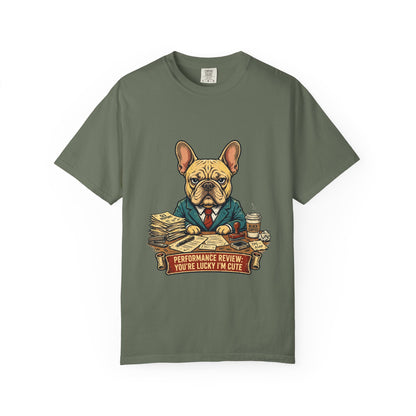 French Bulldog Performance Review Tee | Funny Office Dog Graphic Shirt