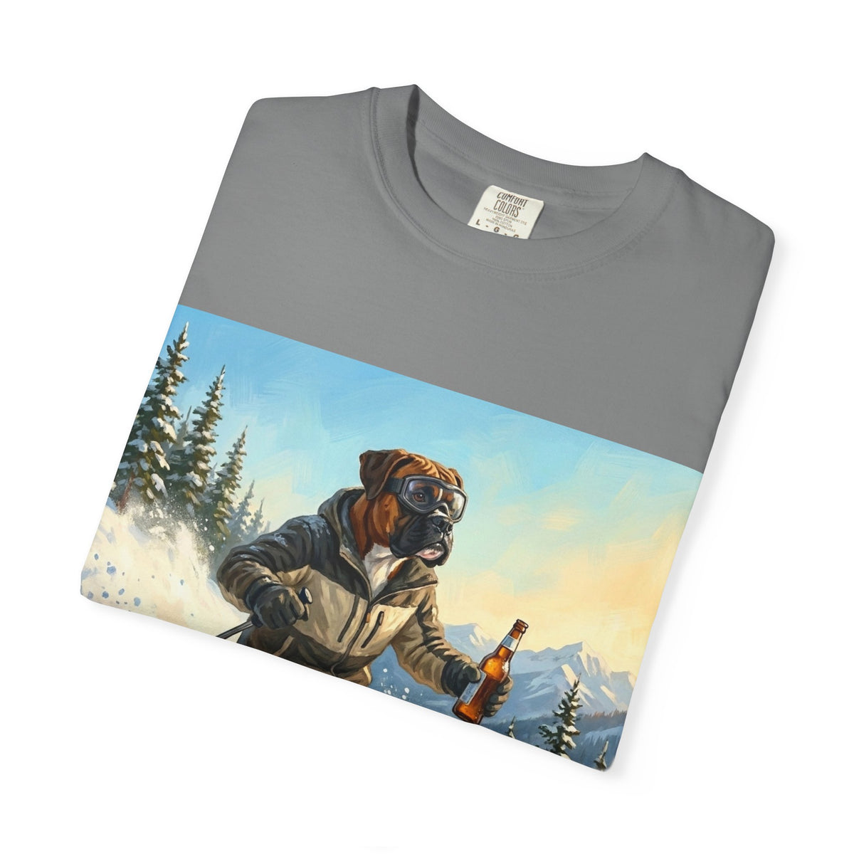 Boxer Skiing Tee | Funny Winter Dog Graphic Shirt