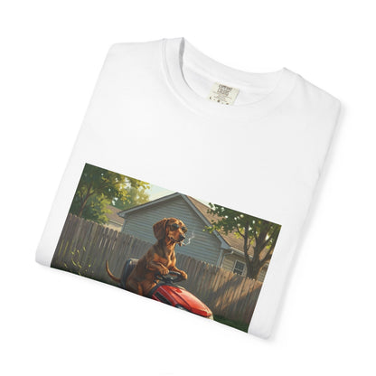 Dachshund Lawn Mower Tee | Funny Spring Dog Graphic Shirt