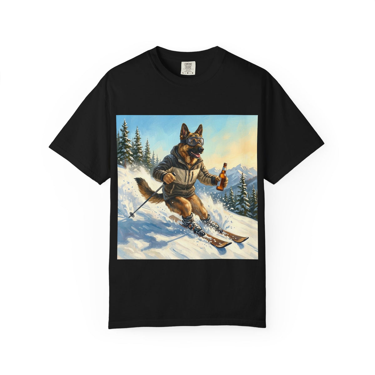 German Shepherd Skiing Tee | Funny Winter Dog Graphic Shirt