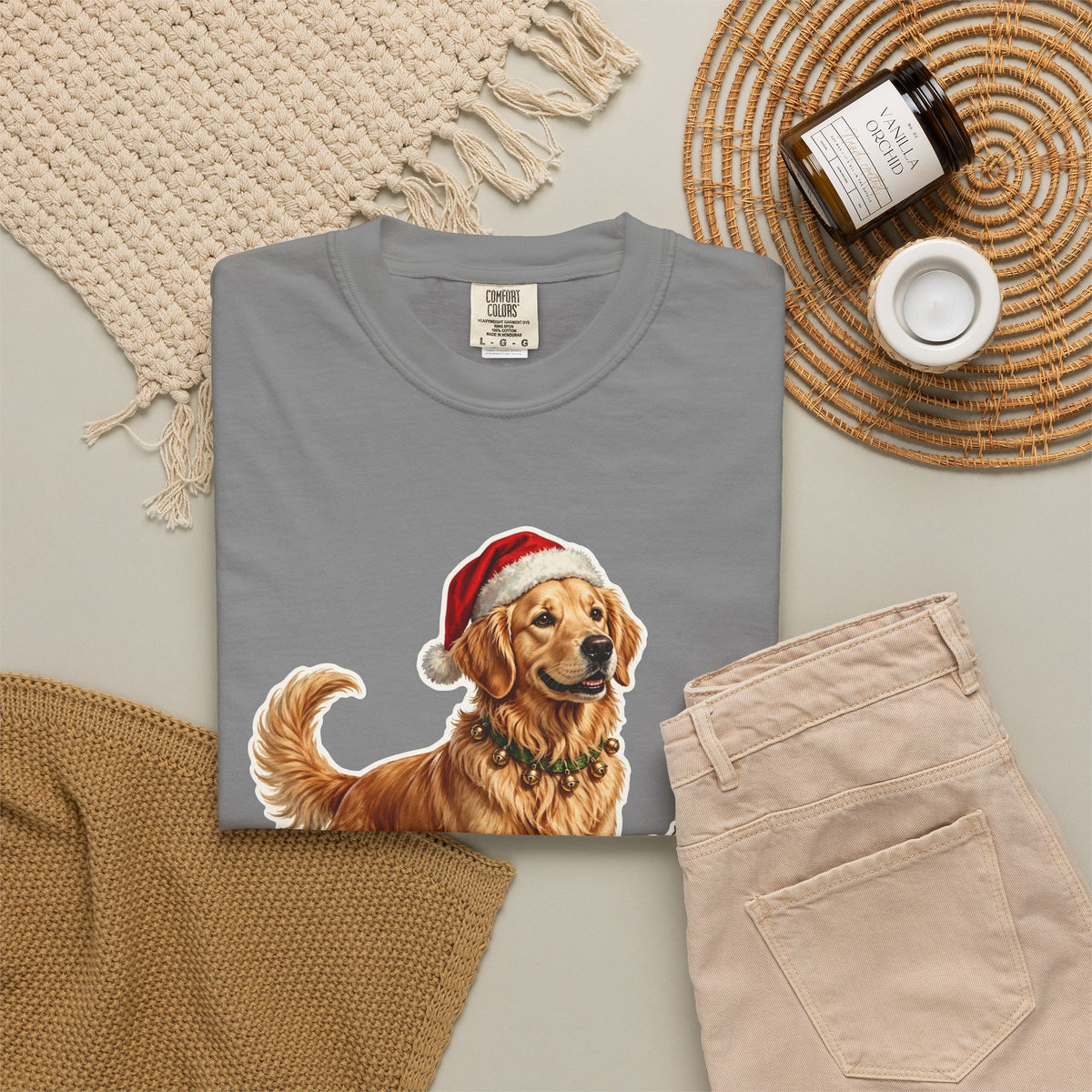 Santa's Little Yelper Golden Retriever Christmas Tee