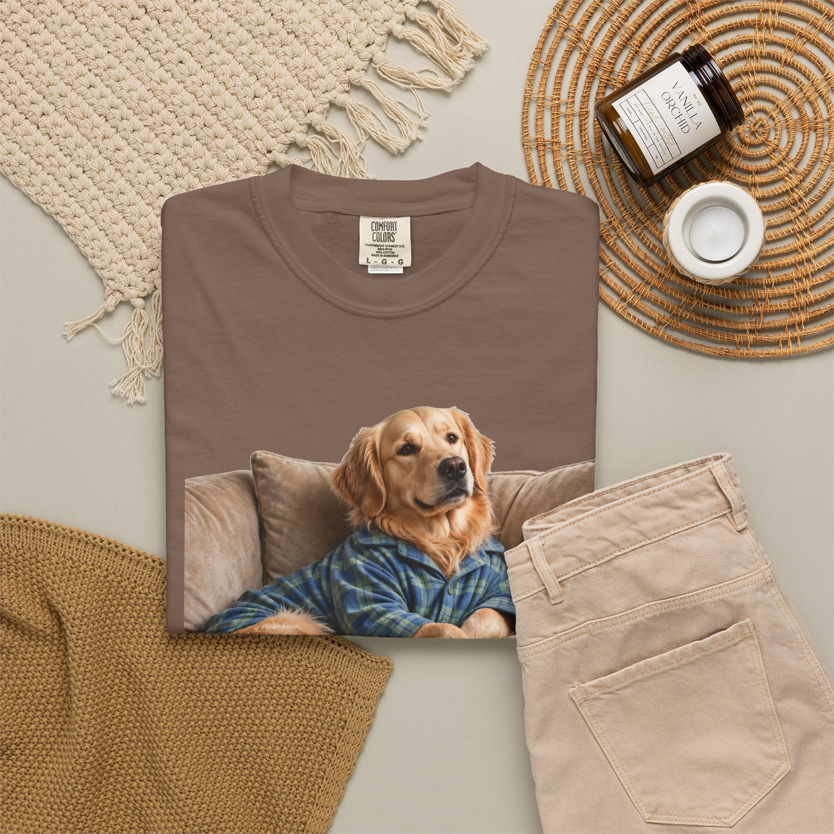 Golden Retriever He Sits Like He Pays Rent Tee | Funny Dog Shirt