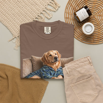 Golden Retriever He Sits Like He Pays Rent Tee | Funny Dog Shirt