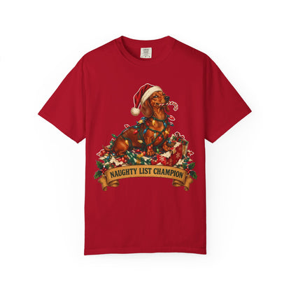 Naughty List Champion Dachshund Christmas Tee