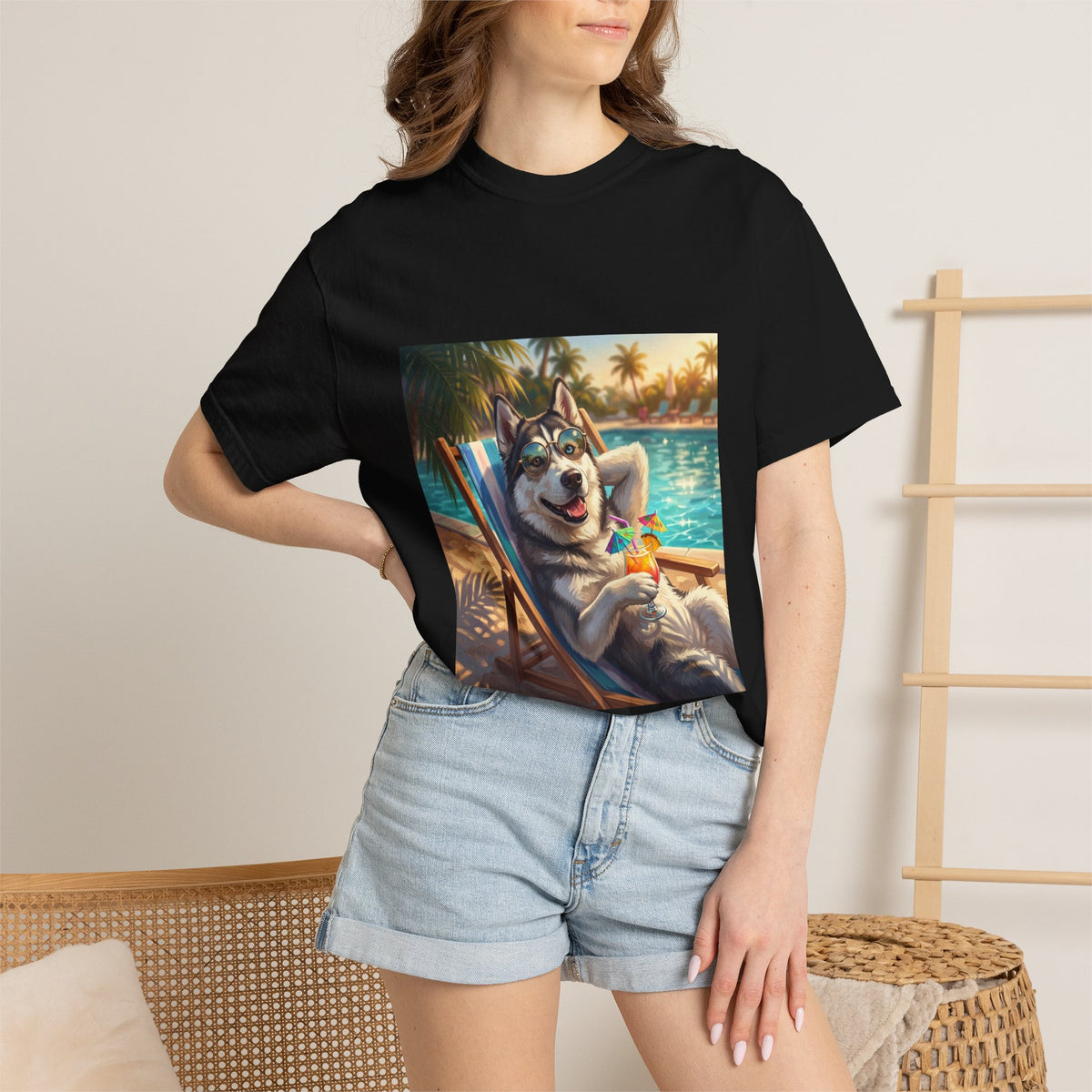 Siberian Husky Poolside Tee | Funny Summer Dog Graphic Shirt