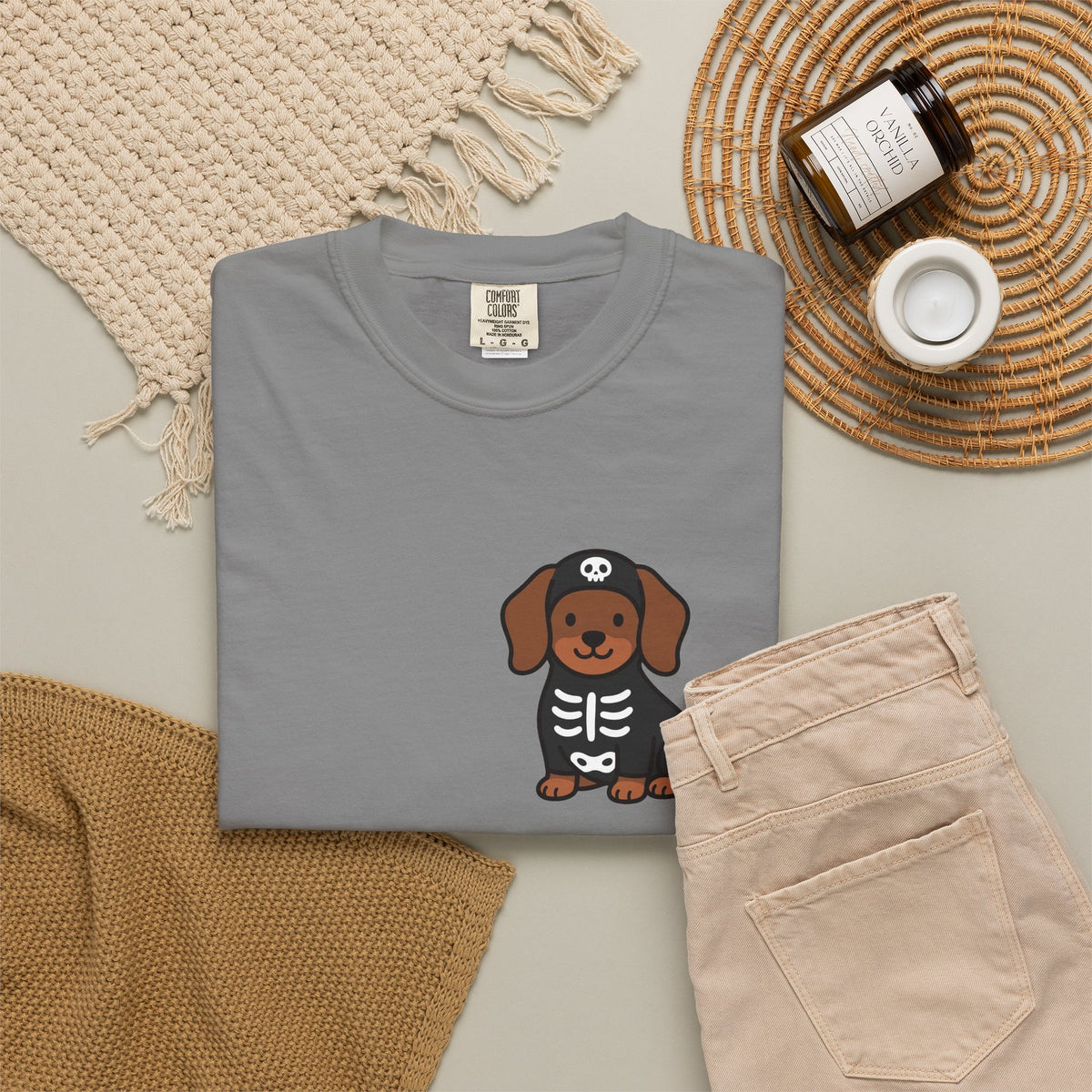 Dachshund Skeleton Halloween Pocket Tee | Cute Spooky Dog Shirt