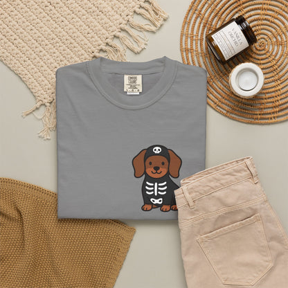 Dachshund Skeleton Halloween Pocket Tee | Cute Spooky Dog Shirt