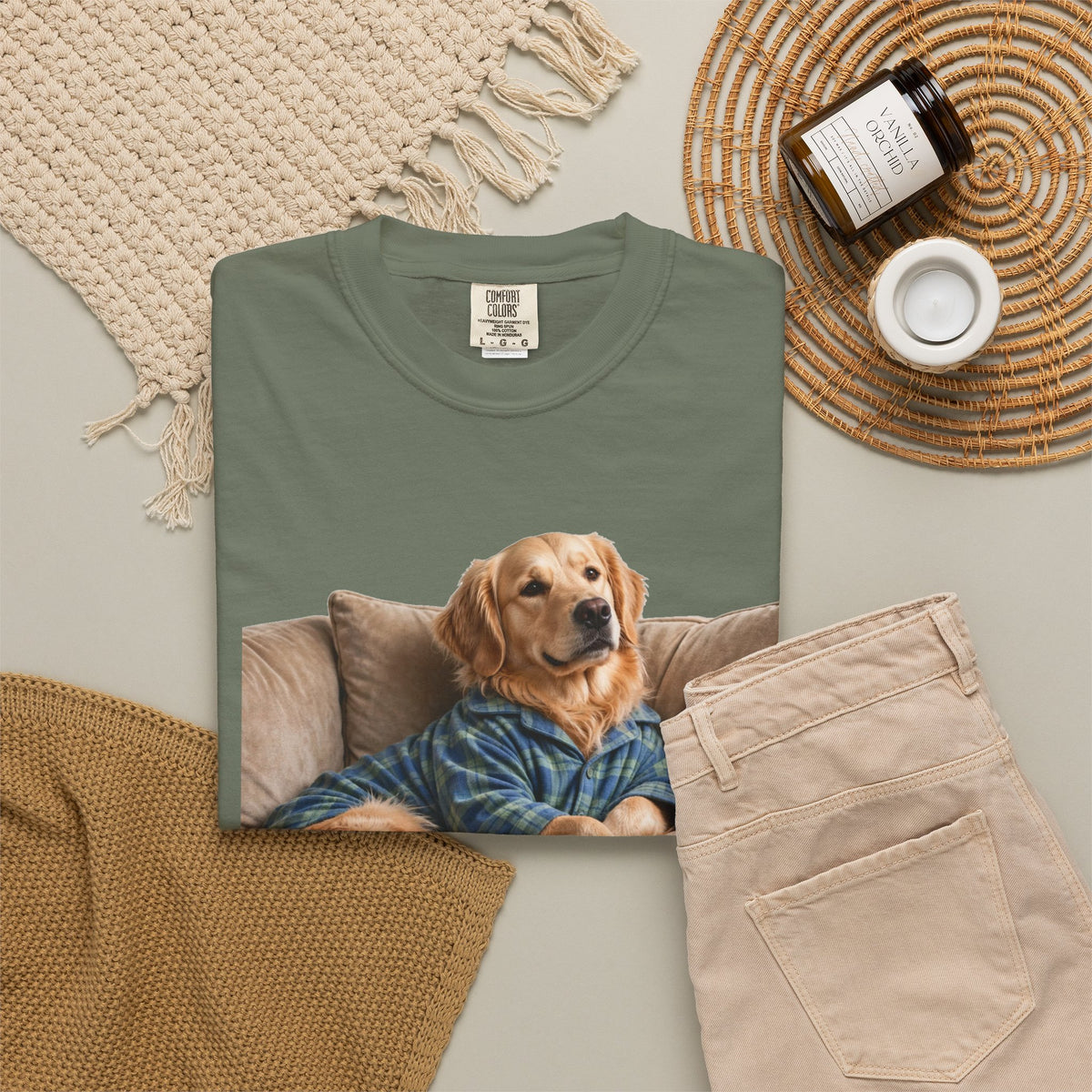 Golden Retriever He Sits Like He Pays Rent Tee | Funny Dog Shirt