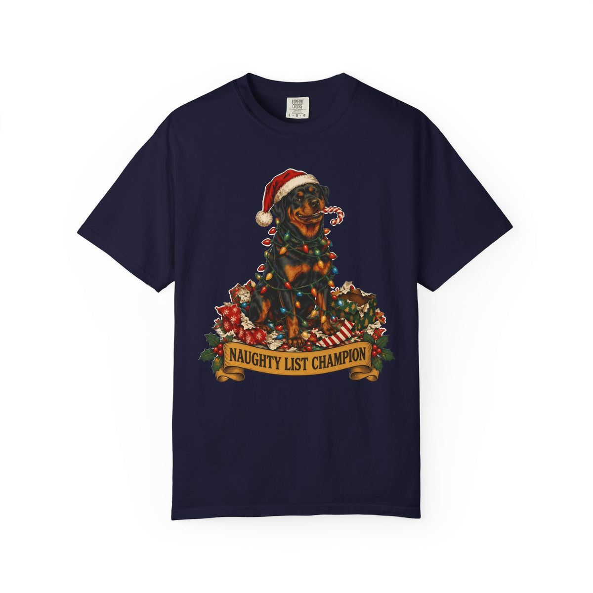 Naughty List Champion Rottweiler Christmas Tee