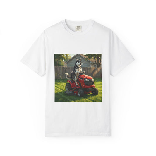 Siberian Husky Lawn Mower Tee – funny spring dog graphic t-shirt