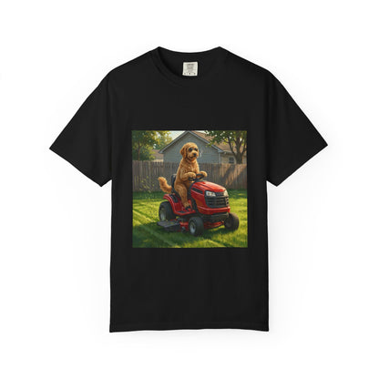 Goldendoodle Lawn Mower Tee | Funny Spring Dog Graphic Shirt