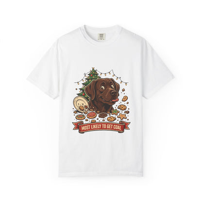 Labrador Retriever Most Likely To Get Coal Tee | Funny Christmas Dog Graphic Shirt