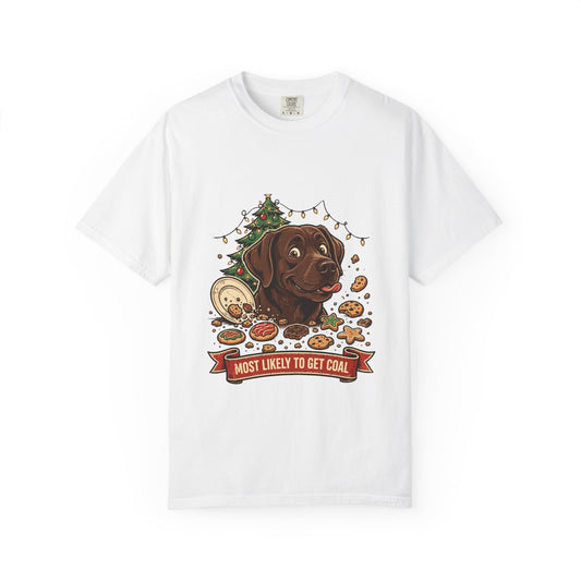 Labrador Retriever Most Likely To Get Coal Tee | Funny Christmas Dog Graphic Shirt