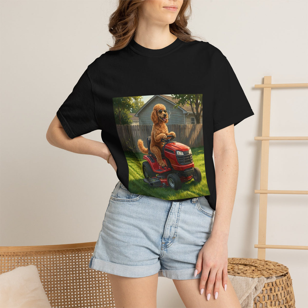 Poodle Lawn Mower Tee | Funny Spring Dog Graphic Shirt
