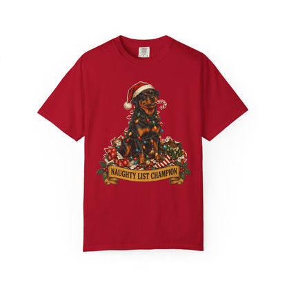 Naughty List Champion Rottweiler Christmas Tee