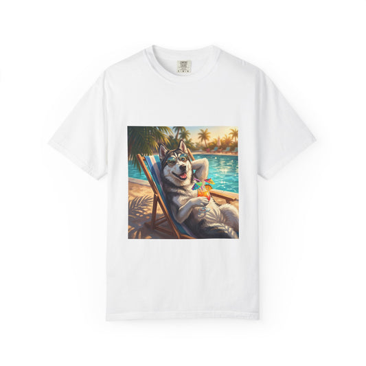 Siberian Husky Poolside Tee – funny summer dog graphic t-shirt
