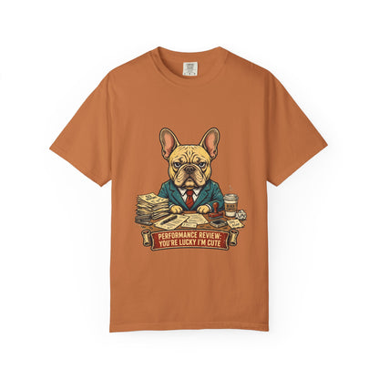 French Bulldog Performance Review Tee | Funny Office Dog Graphic Shirt