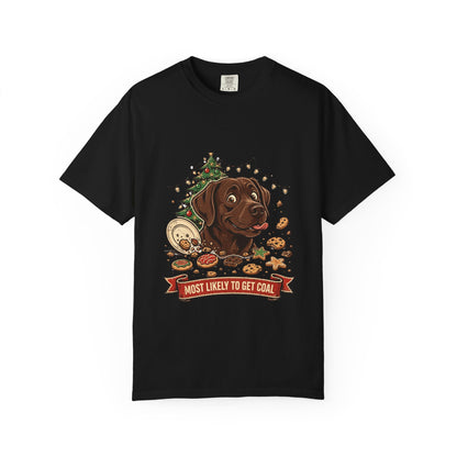 Labrador Retriever Most Likely To Get Coal Tee | Funny Christmas Dog Graphic Shirt
