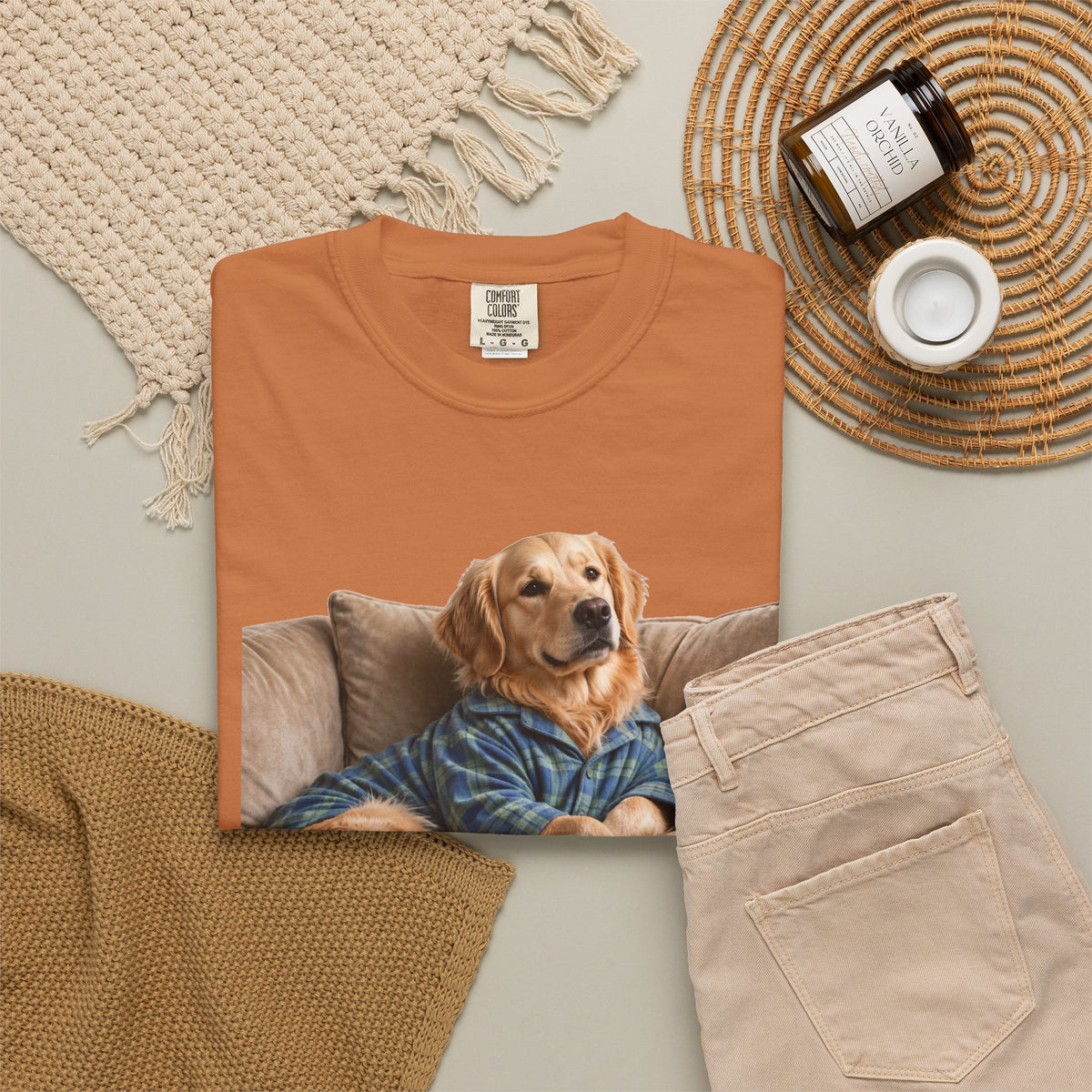 Golden Retriever He Sits Like He Pays Rent Tee | Funny Dog Shirt