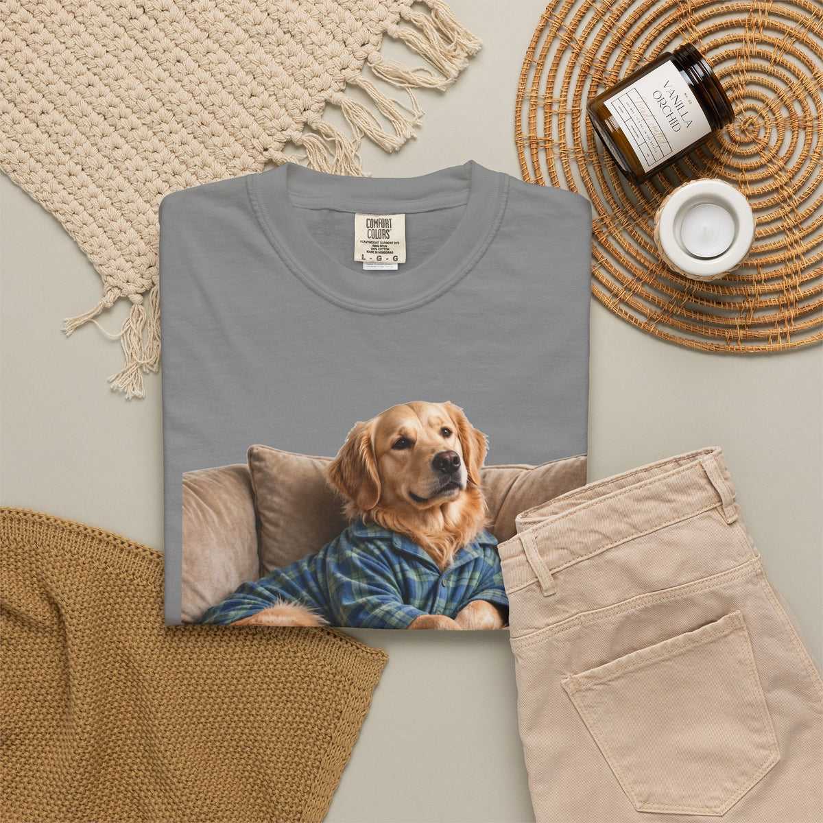 Golden Retriever He Sits Like He Pays Rent Tee | Funny Dog Shirt