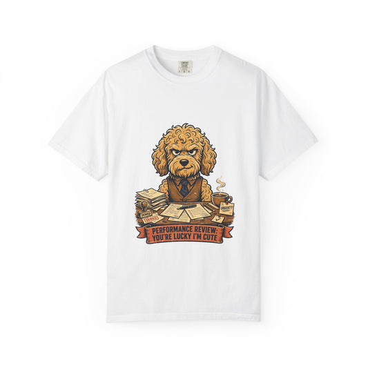 Goldendoodle Performance Review Tee | Funny Office Dog Graphic Shirt