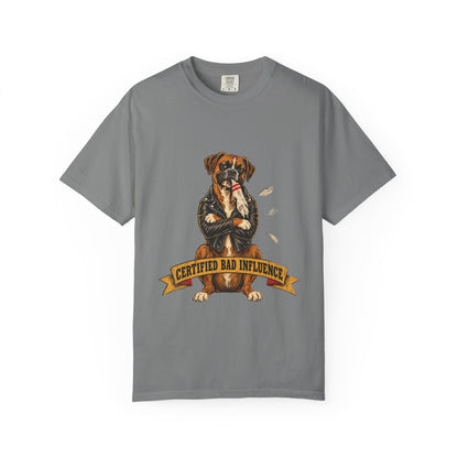 Certified Bad Influence Dog T-Shirt — Funny Boxer Puppy Graphic Tee