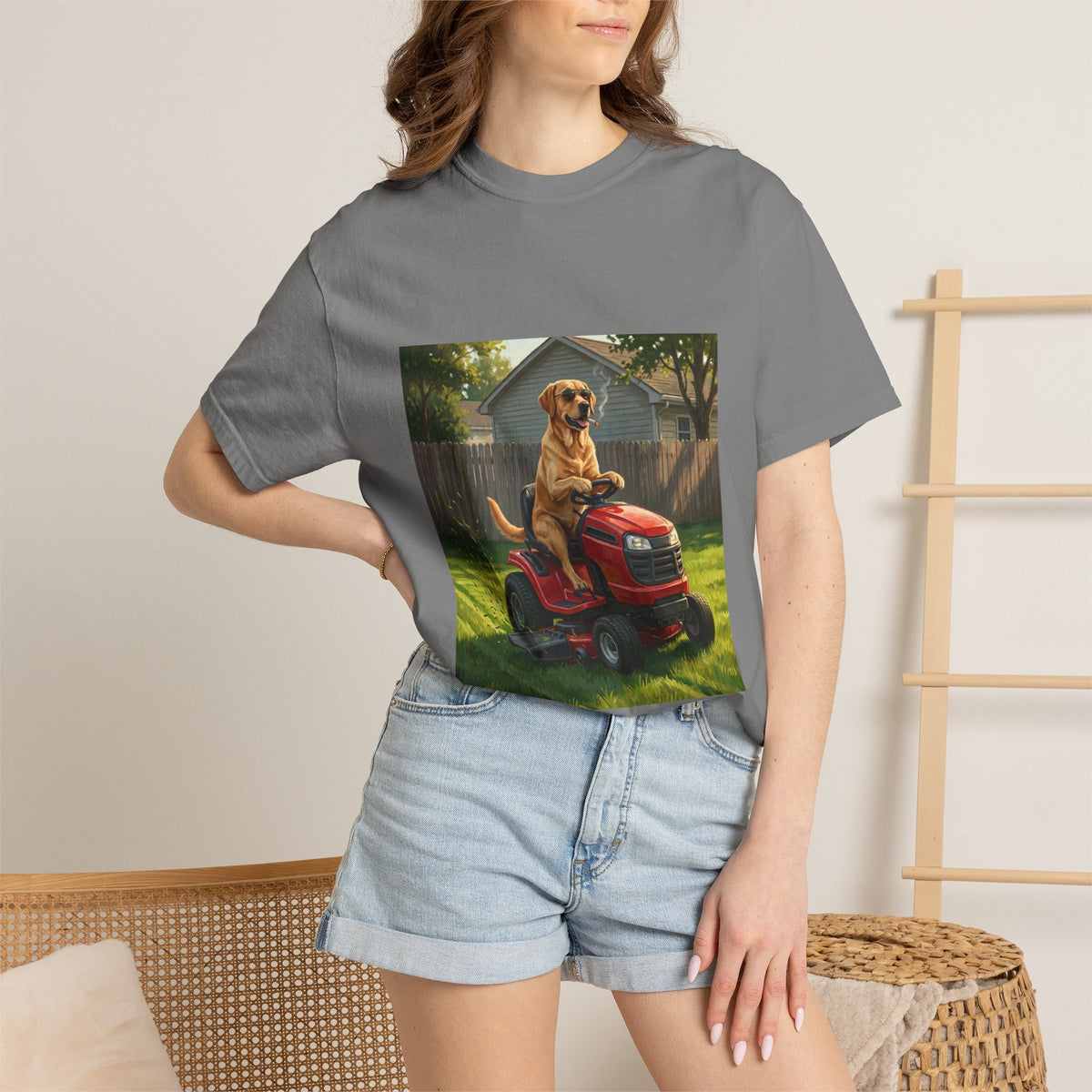 Labrador Lawn Mower Tee | Funny Spring Dog Graphic Shirt