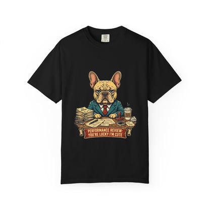 French Bulldog Performance Review Tee | Funny Office Dog Graphic Shirt
