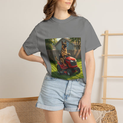 German Shepherd Lawn Mower Tee | Funny Spring Dog Graphic Shirt