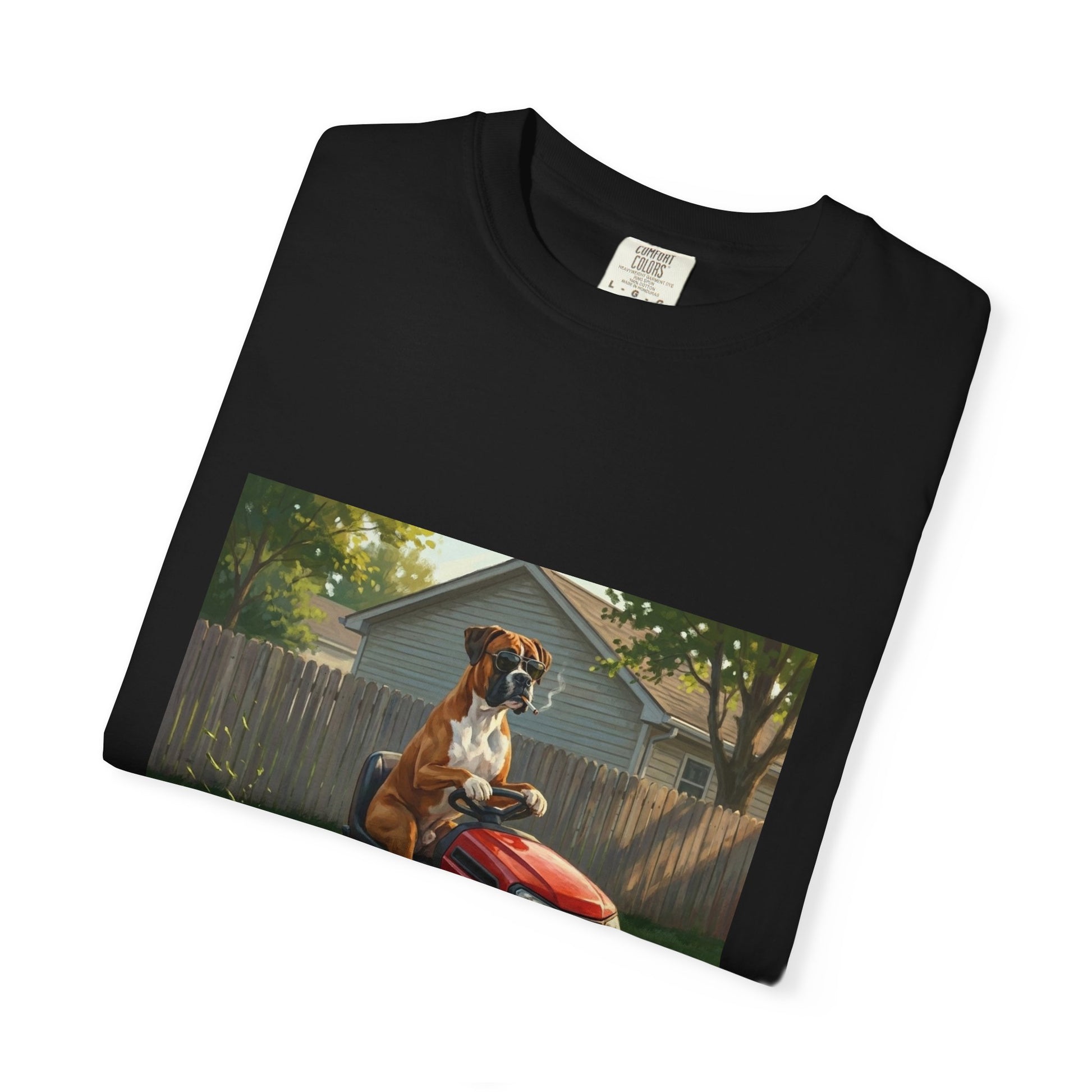 Boxer Lawn Mower Tee | Funny Spring Dog Graphic Shirt