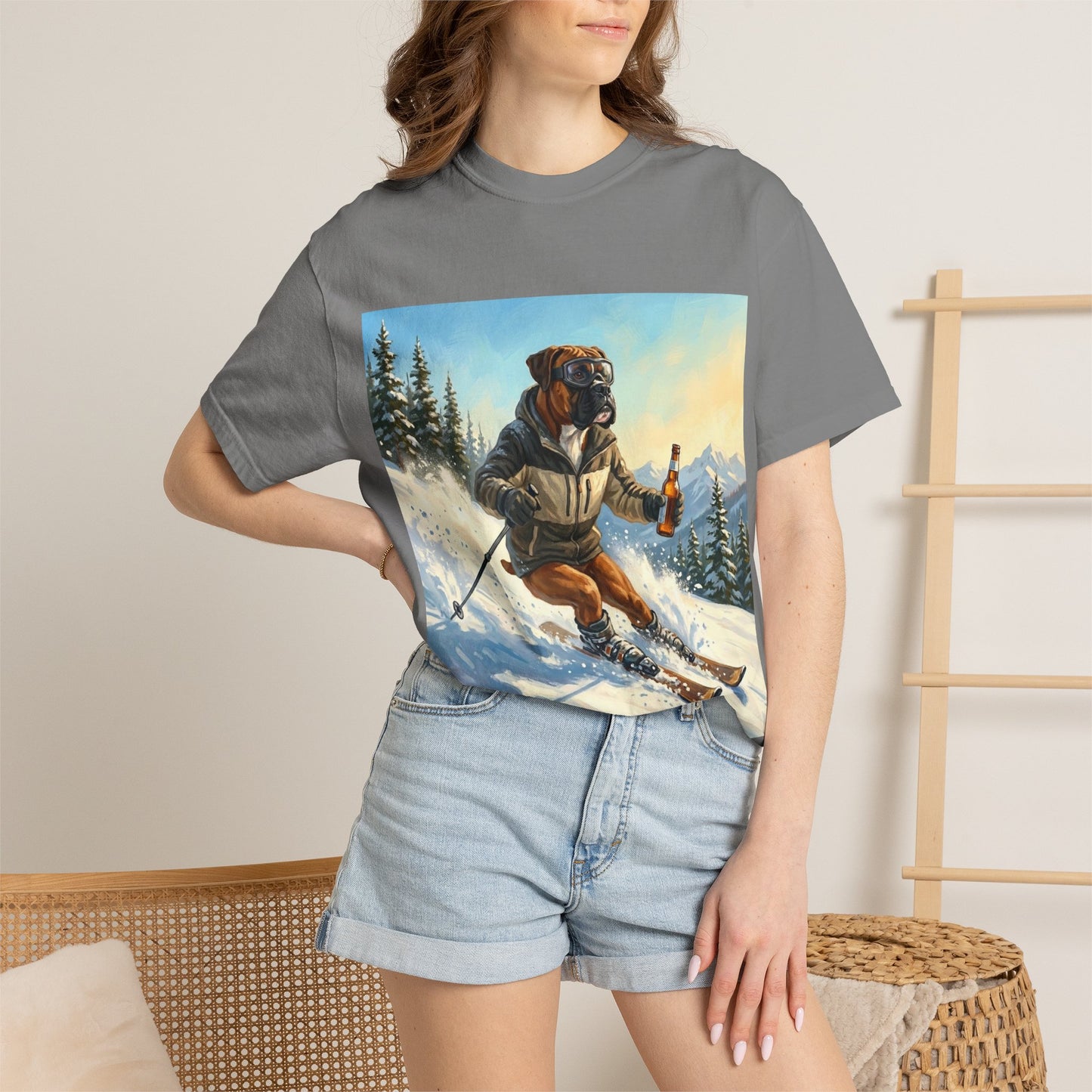 Boxer Skiing Tee | Funny Winter Dog Graphic Shirt