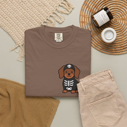 Dachshund Skeleton Halloween Pocket Tee | Cute Spooky Dog Shirt