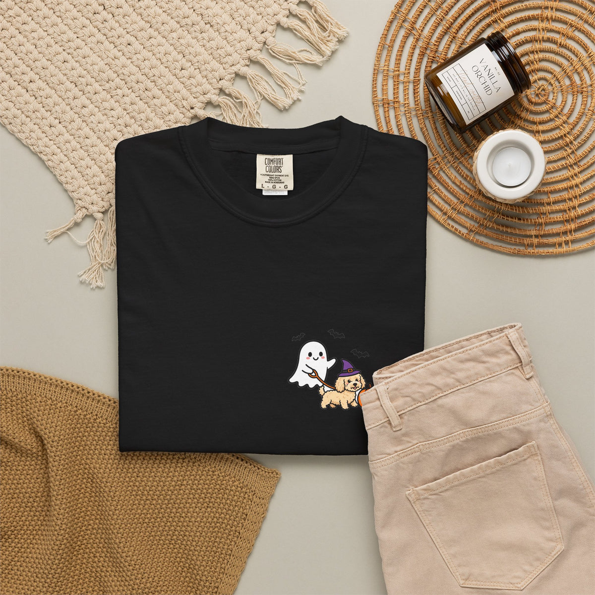 Goldendoodle Ghost Walking Dog Pocket Tee Cute Halloween Dog Shirt