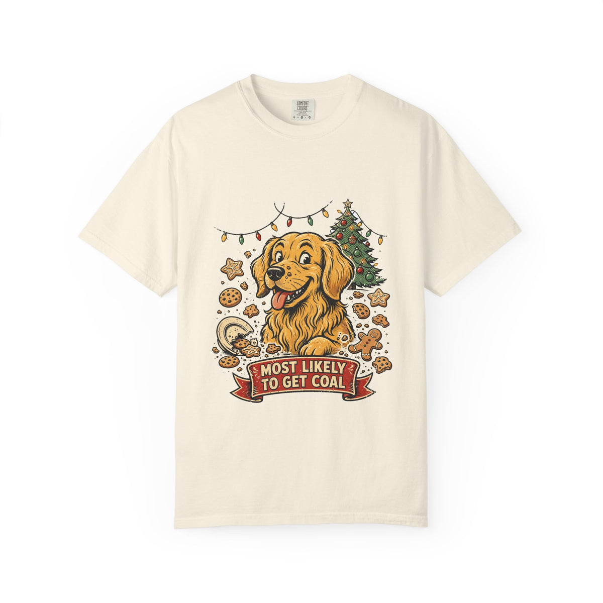 Golden Retriever Most Likely To Get Coal Tee | Funny Christmas Dog Graphic Shirt
