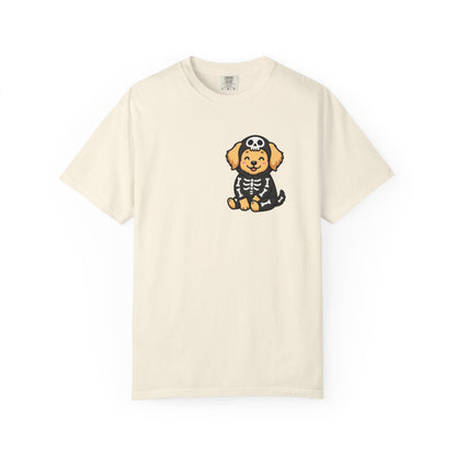 Golden Retriever Skeleton Halloween Pocket Tee | Cute Spooky Dog Shirt