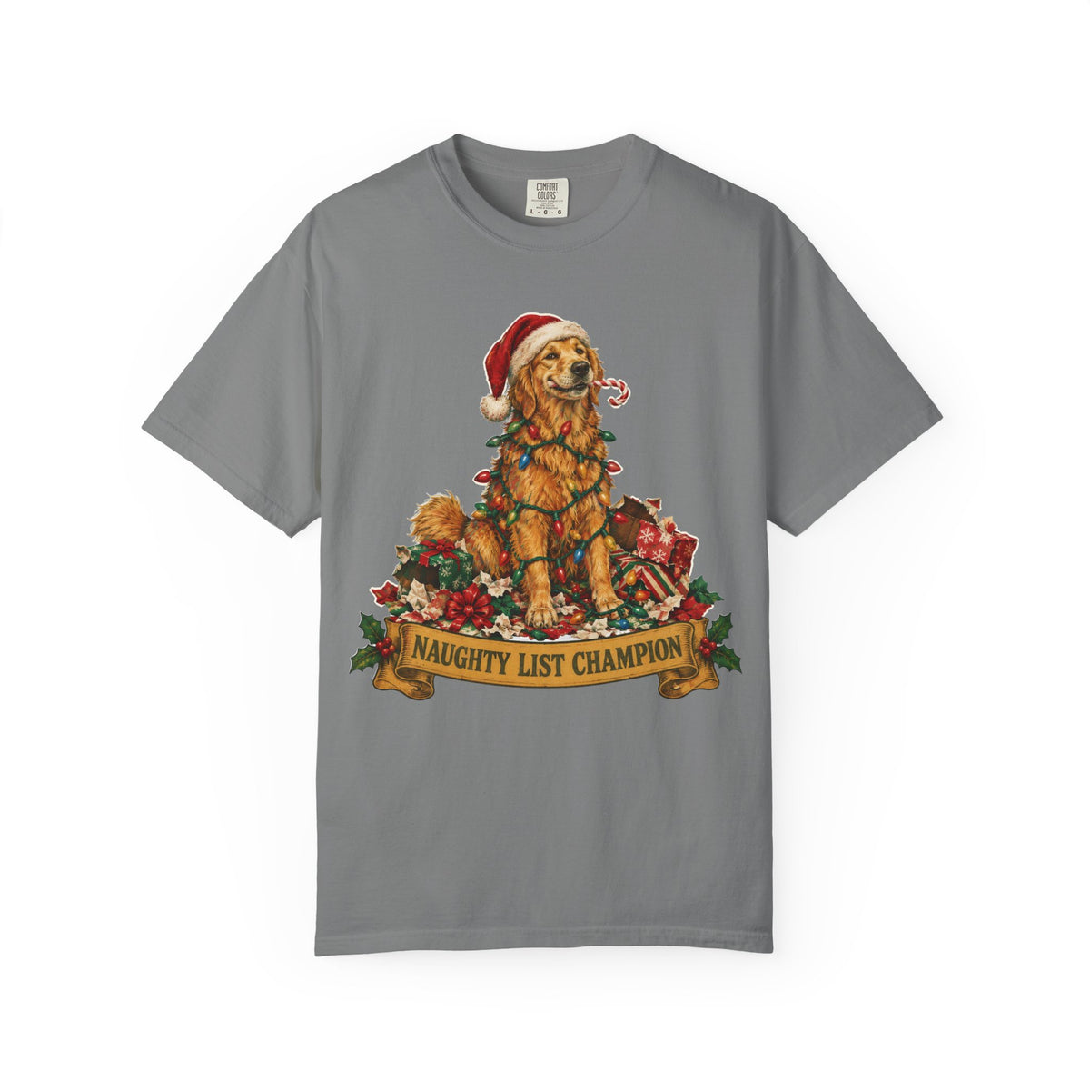 Naughty List Champion Golden Retriever Christmas Tee