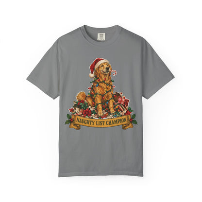 Naughty List Champion Golden Retriever Christmas Tee