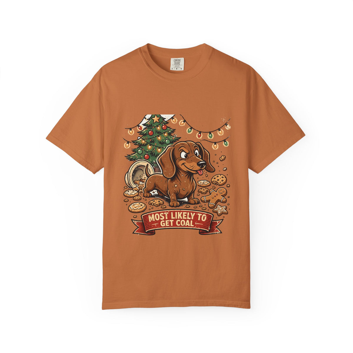 Dachshund Most Likely To Get Coal Tee | Funny Christmas Dog Graphic Shirt