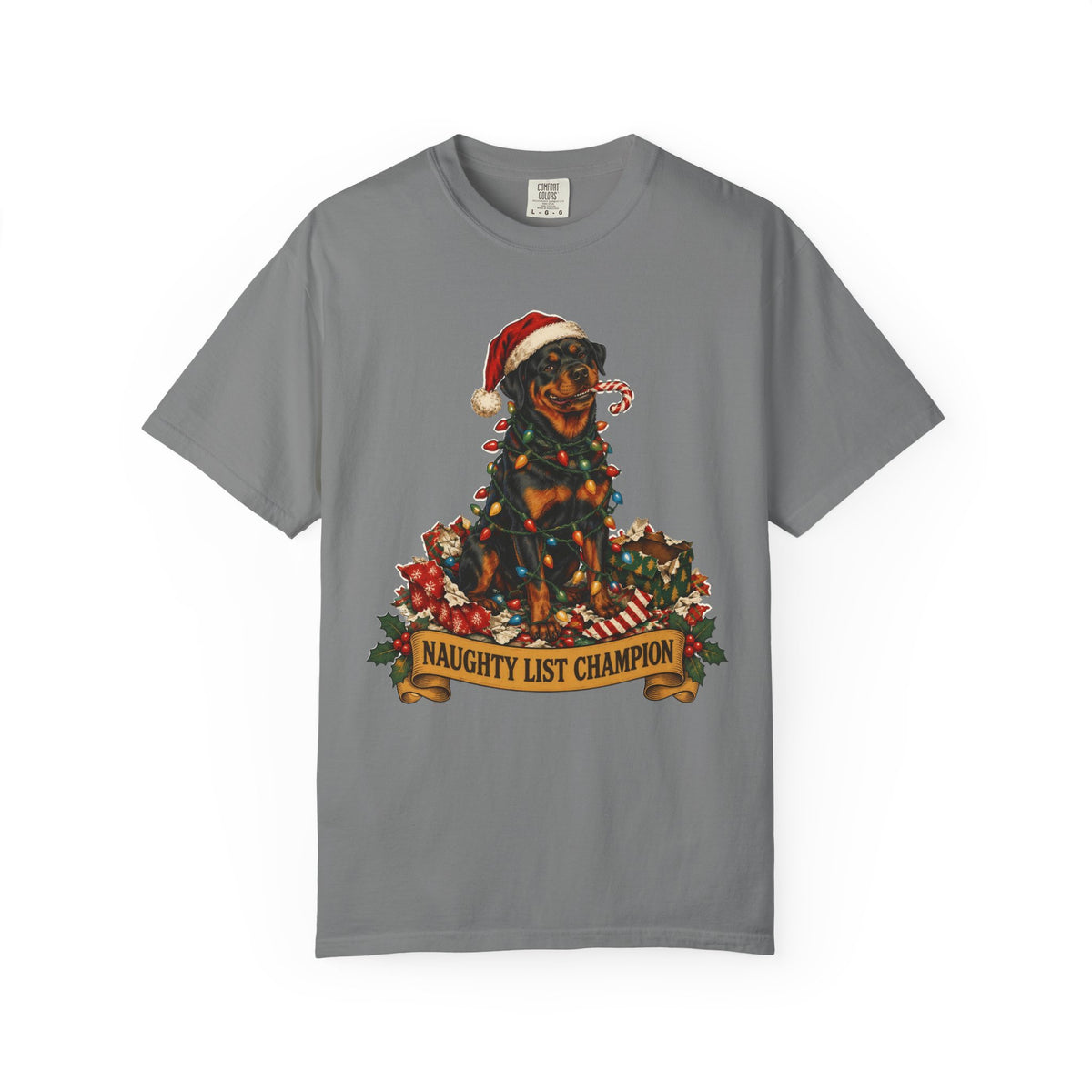 Naughty List Champion Rottweiler Christmas Tee