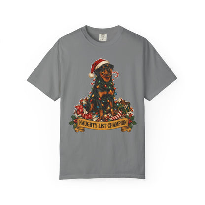 Naughty List Champion Rottweiler Christmas Tee