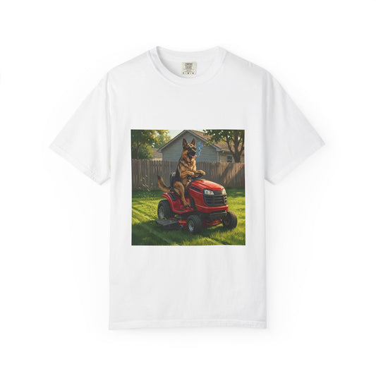 German Shepherd Lawn Mower Tee – funny spring dog graphic t-shirt