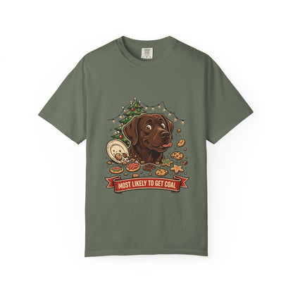 Labrador Retriever Most Likely To Get Coal Tee | Funny Christmas Dog Graphic Shirt