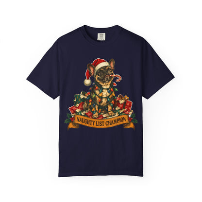 Naughty List Champion French Bulldog Christmas Tee