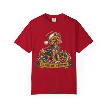 Naughty List Champion Yorkshire Terrier Christmas Tee