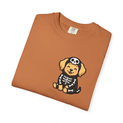 Golden Retriever Skeleton Halloween Pocket Tee | Cute Spooky Dog Shirt