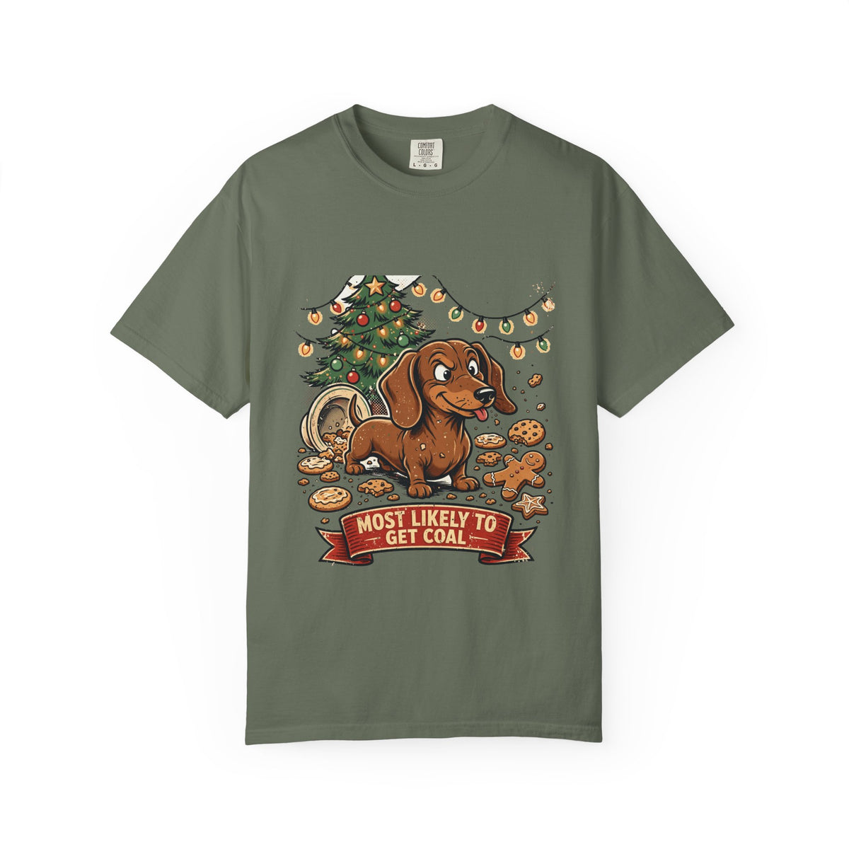 Dachshund Most Likely To Get Coal Tee | Funny Christmas Dog Graphic Shirt
