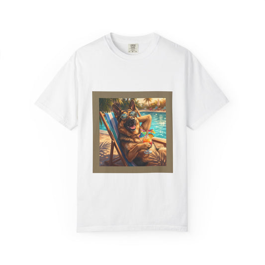 German Shepherd Poolside Tee – funny summer dog graphic t-shirt