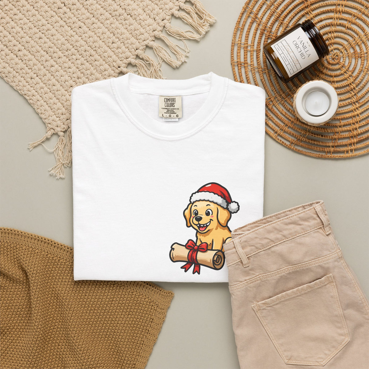 Naughty List Champion Golden Retriever Pocket Tee | Funny Christmas Dog Shirt
