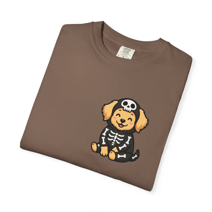 Golden Retriever Skeleton Halloween Pocket Tee | Cute Spooky Dog Shirt